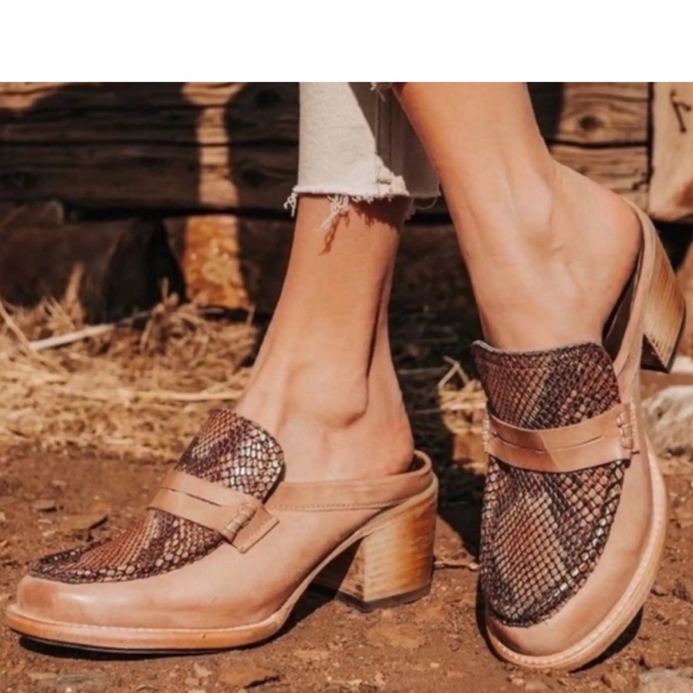 Freebird by Steven Tan & Brown Snake-Print Leather Mules